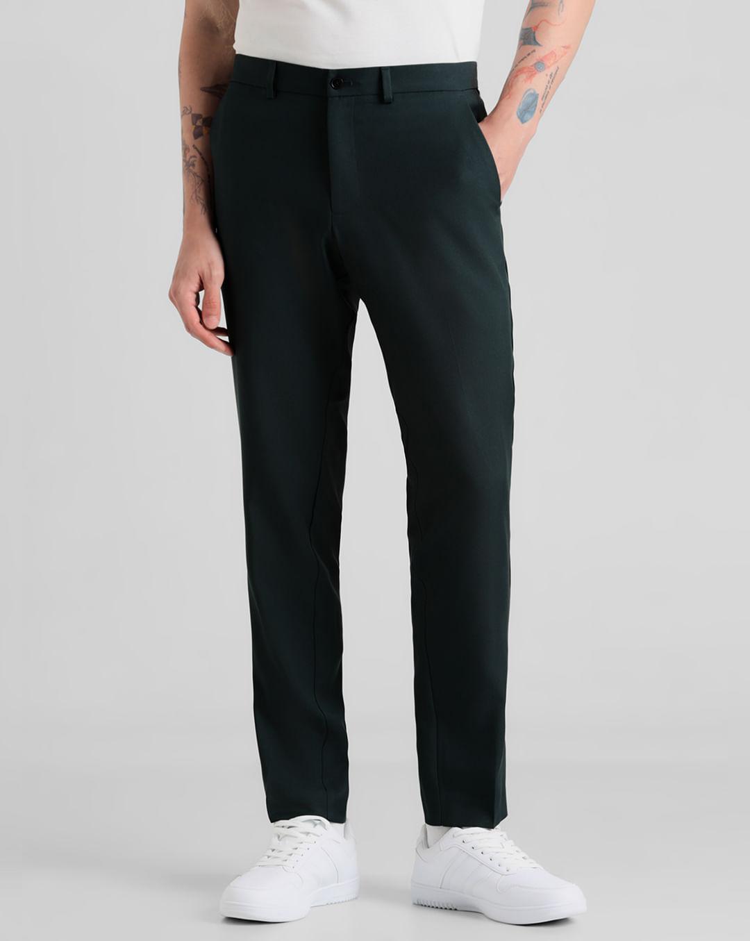 green mid rise twill trousers