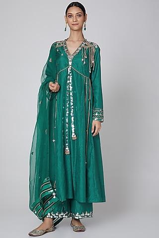 green mirror embroidered kurta set