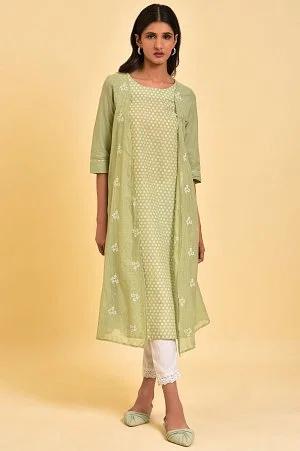 green mock layered embroidered kurta