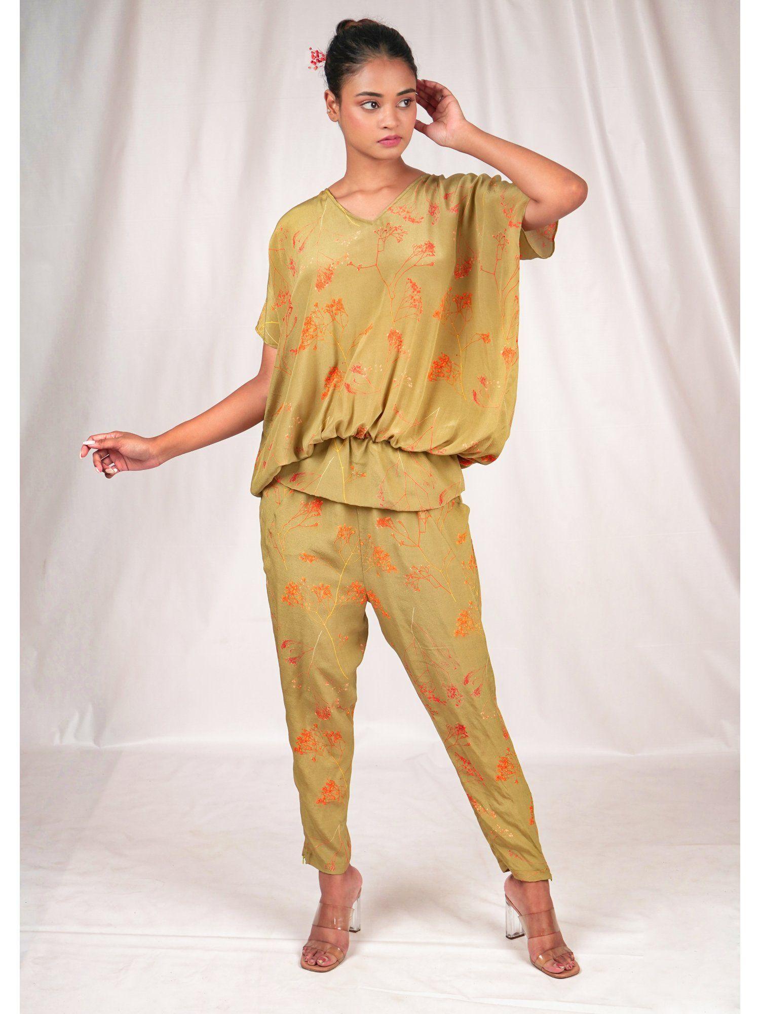 green moss printed jumpsuit