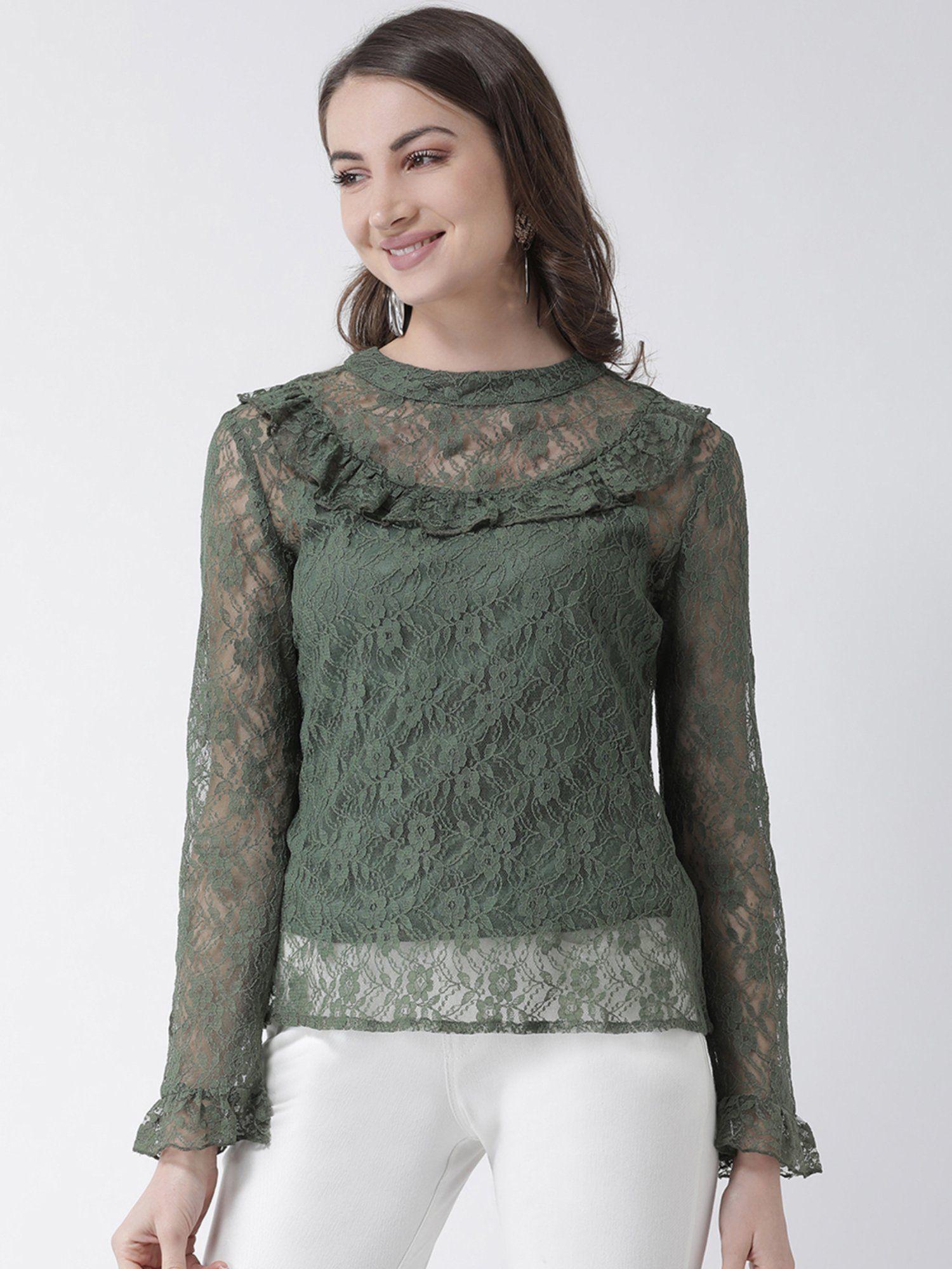 green net full sleeves top