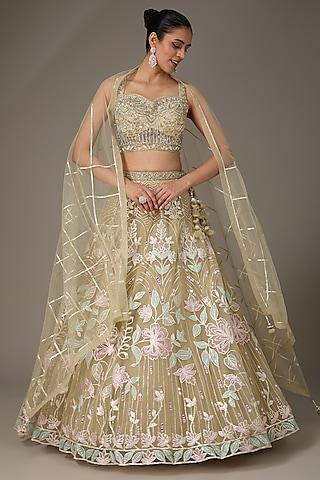 green net mirror & cutdana embroidered lehenga set