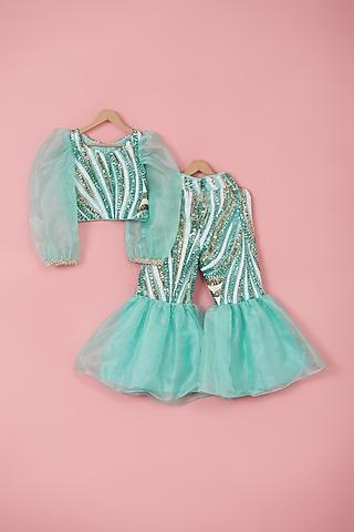 green net sequins embroidered co-ord set for girls