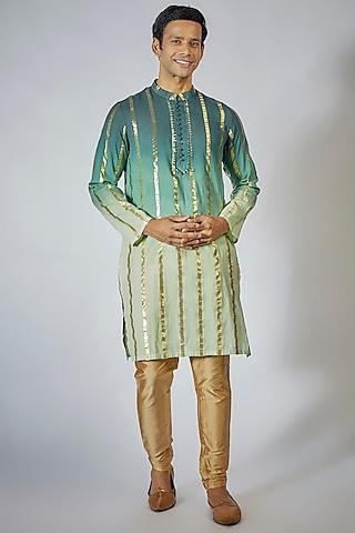 green ombre cotton mirror embroidered kurta set