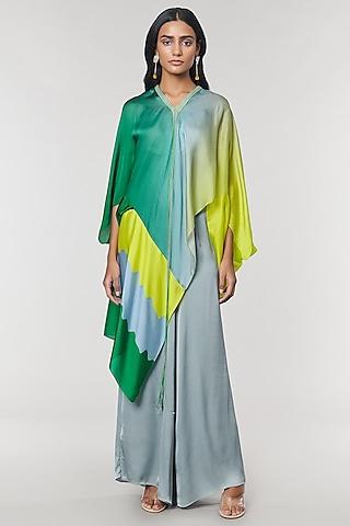 green ombre printed fringe neck kaftan tunic