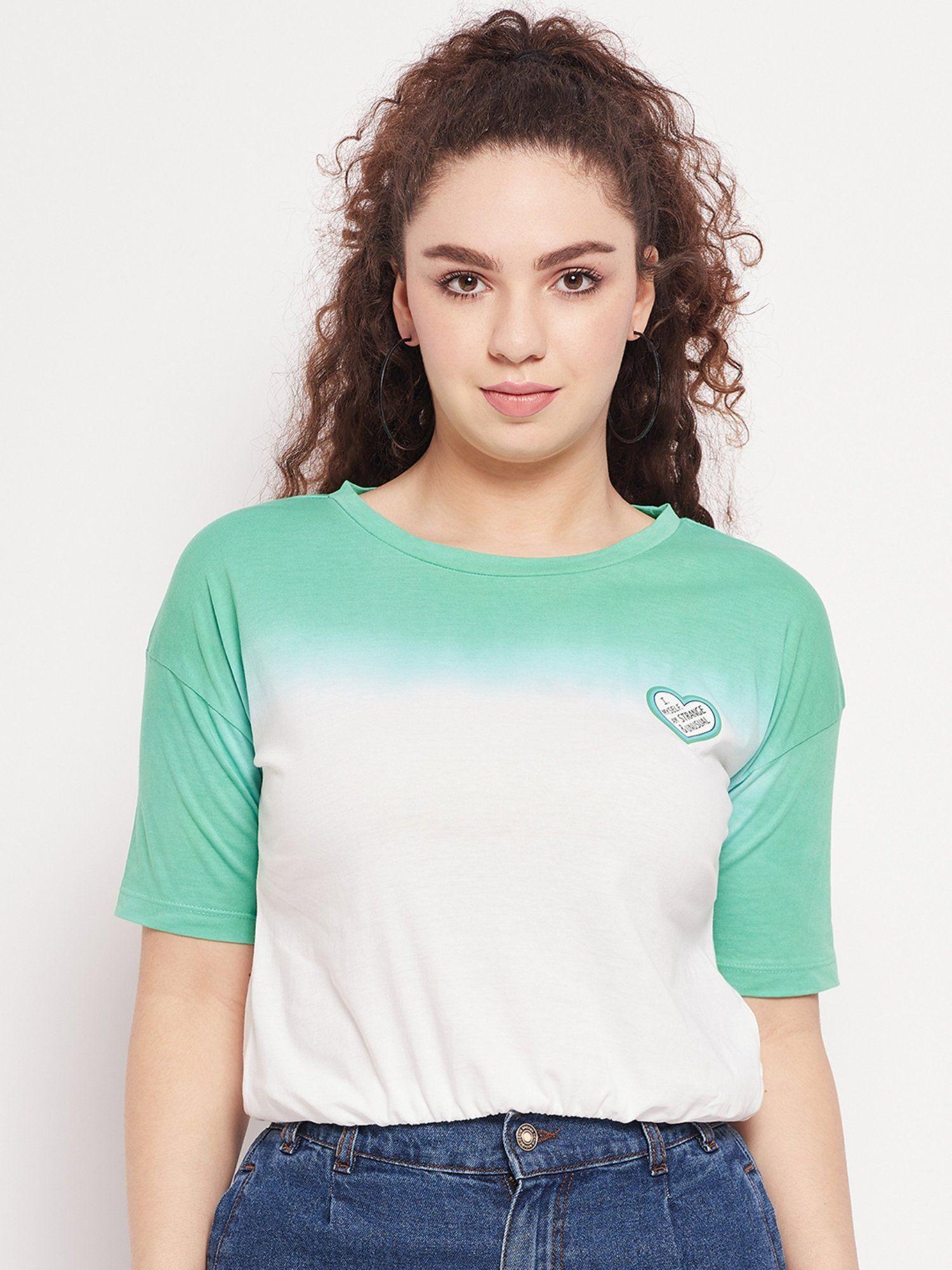 green ombre round neck tops