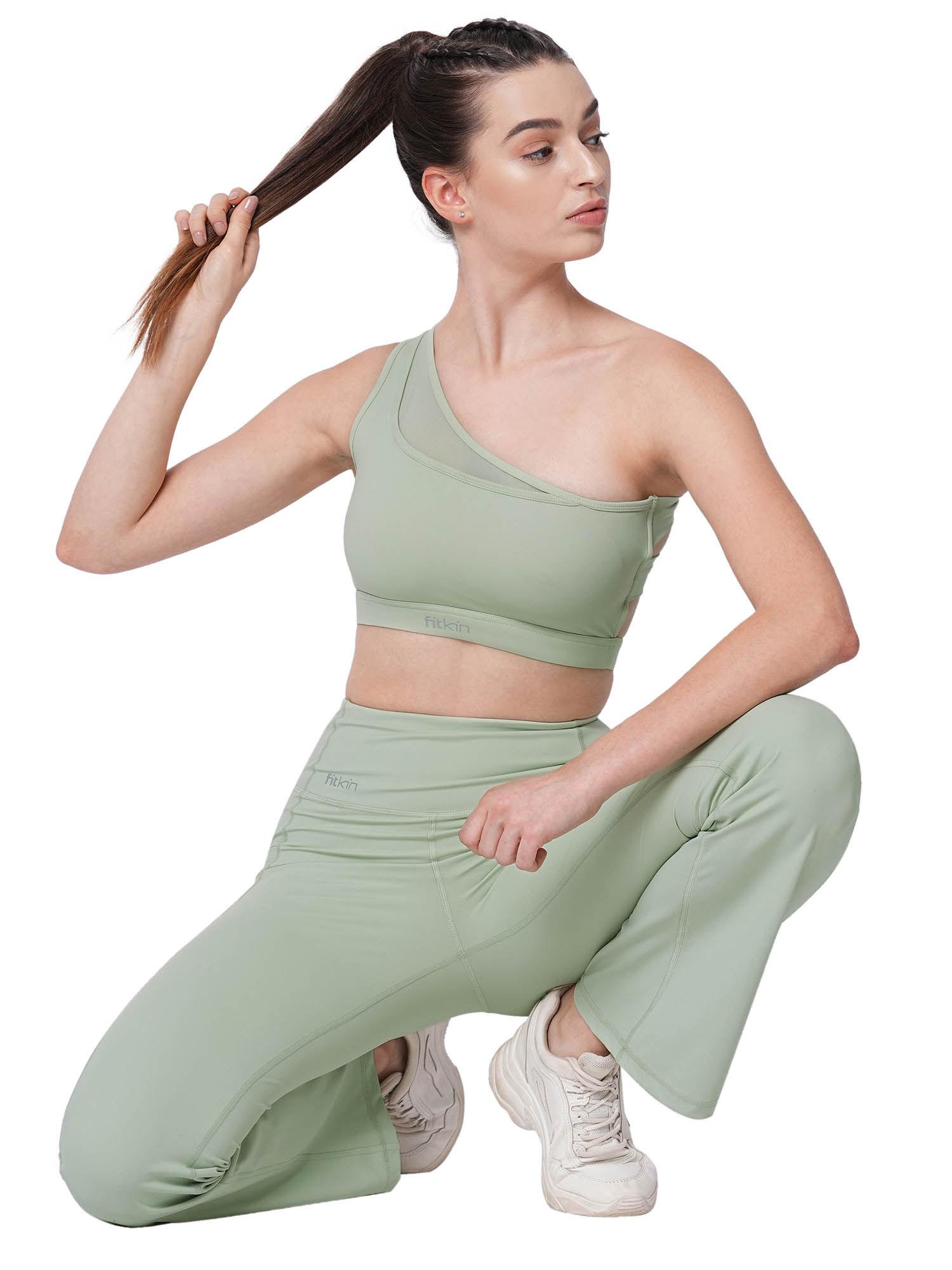 green one shoulder sports bra