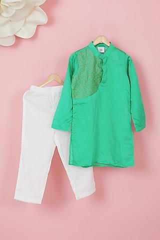 green organic cotton printed kurta set for boys