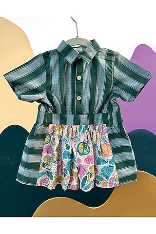 green organic cotton stripe printed playsuit for girls