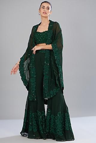green organza & georgette embroidered cape set