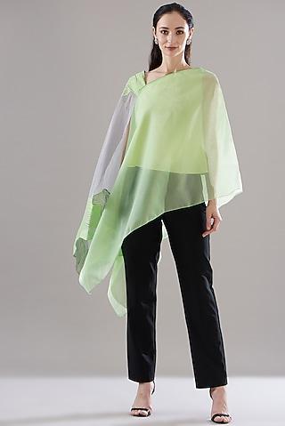 green organza asymmetrical kaftan top