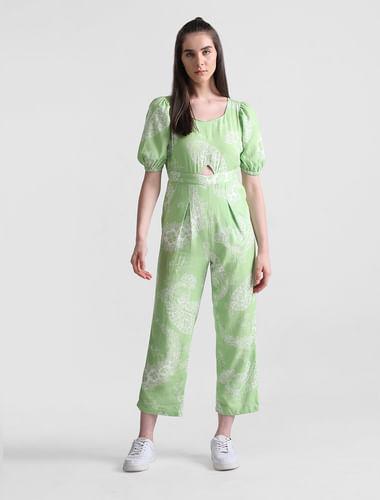 green paisley print jumpsuit