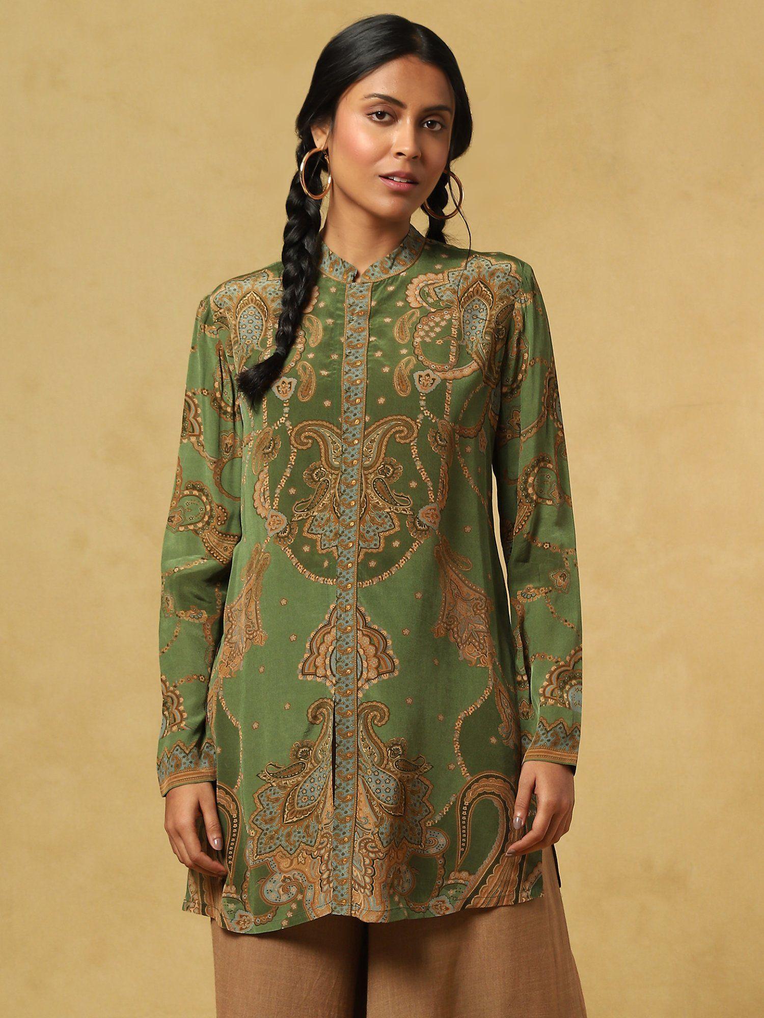 green paisley print kurti