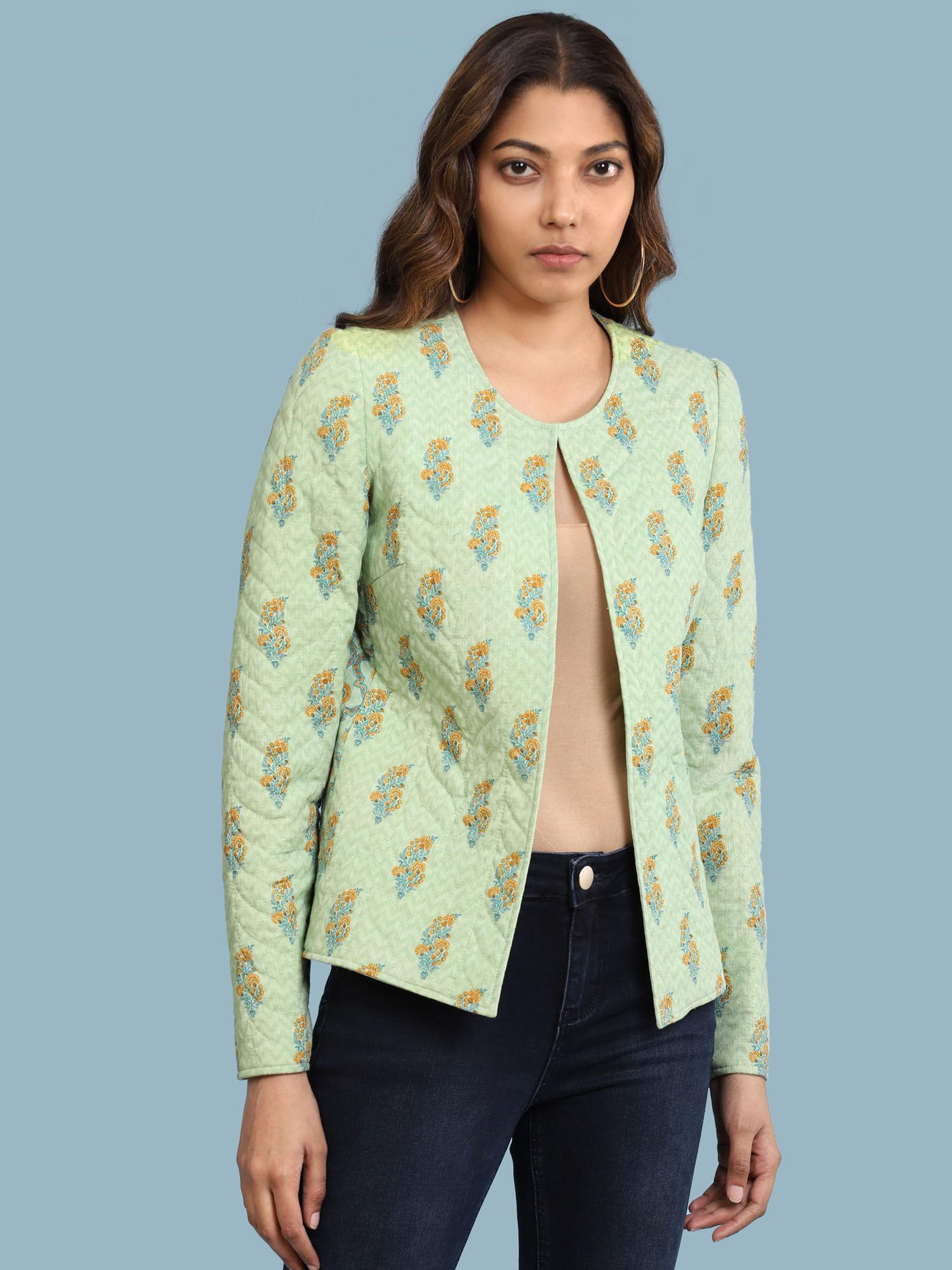 green paisley print quilted jacket