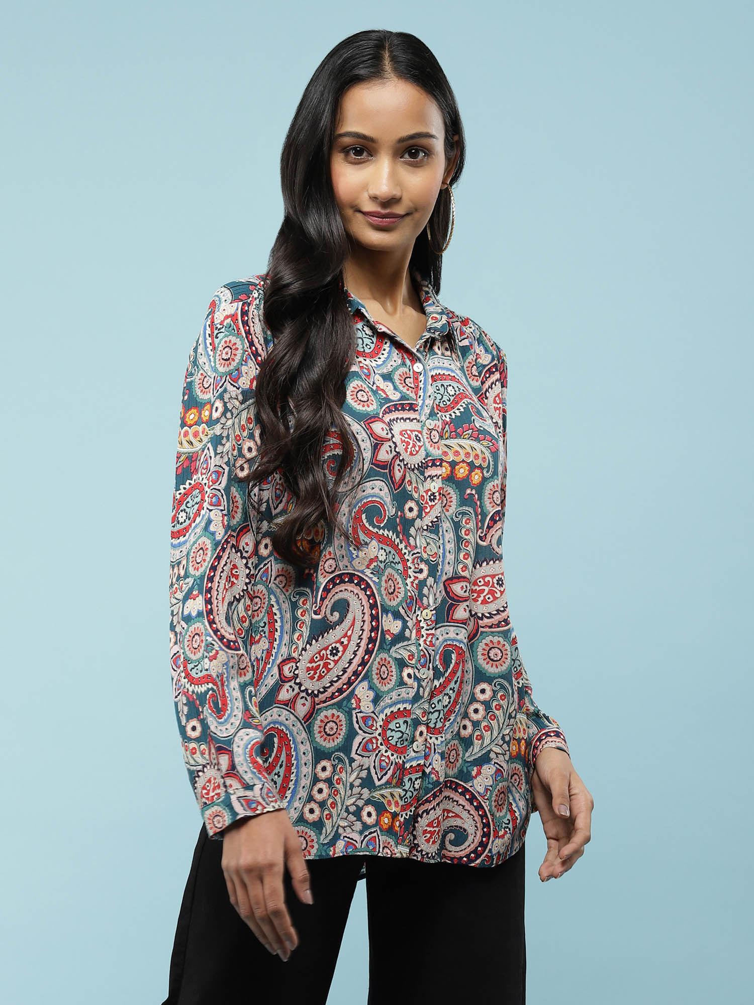 green paisley print shirt