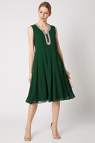 green panelled embroidered dress