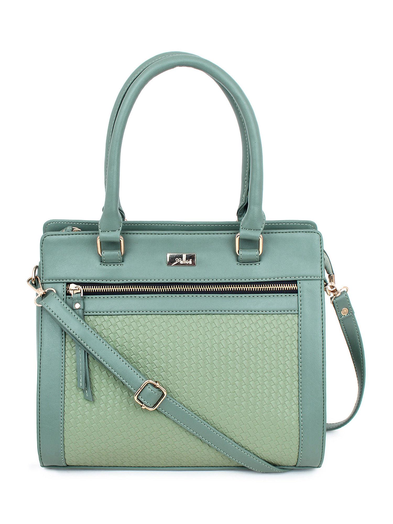 green patterned textured sling and crossbody bag