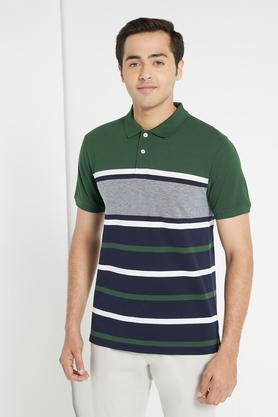green pique knit striped polo shirt - green