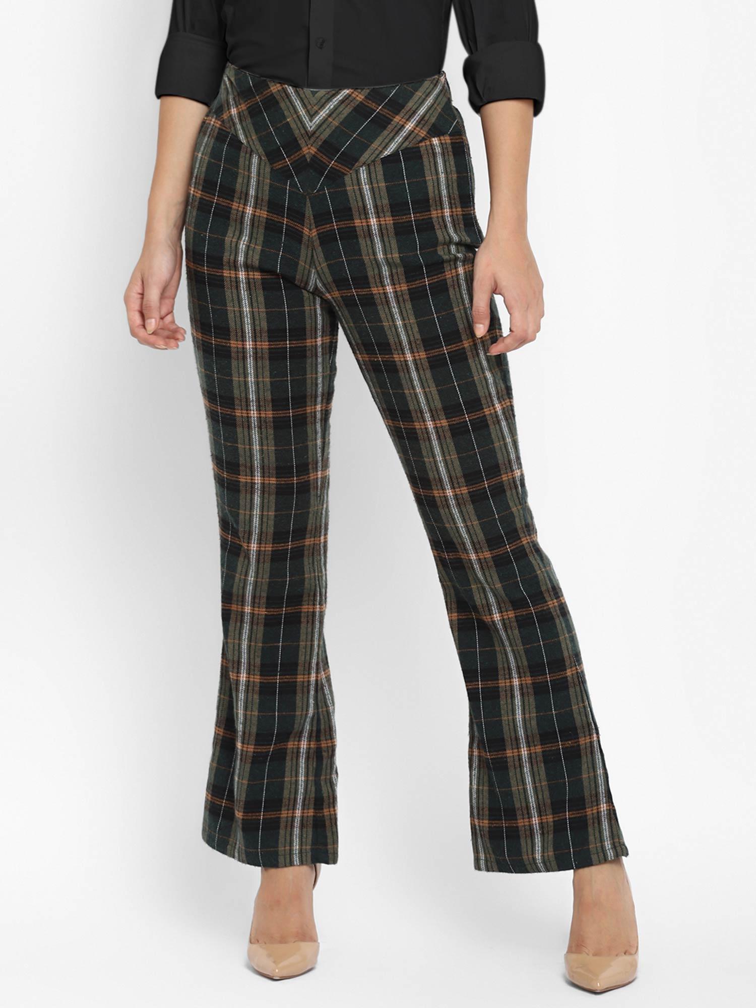 green plaid checks yarn dyed cotton pants