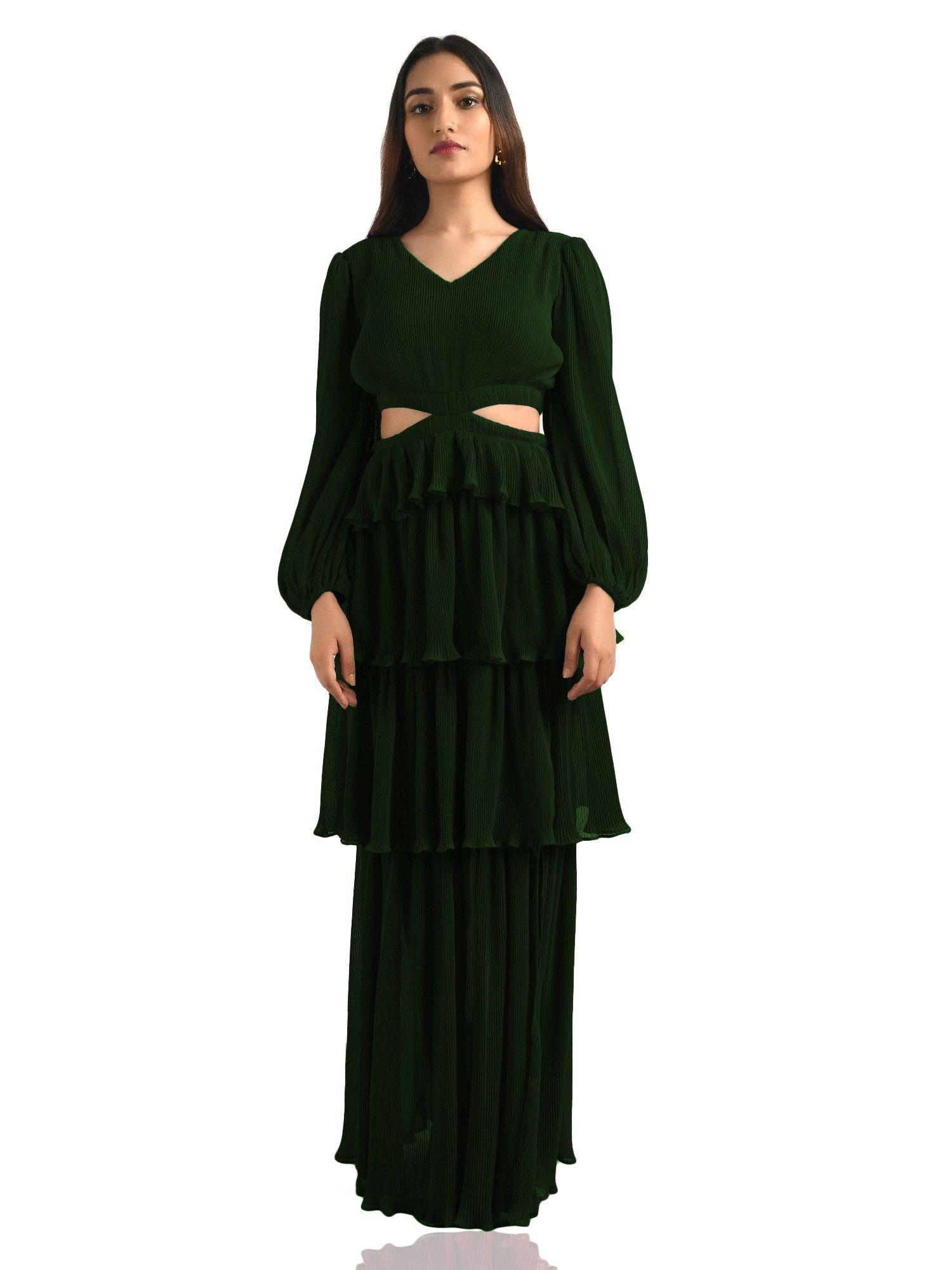 green pleated maxi dress