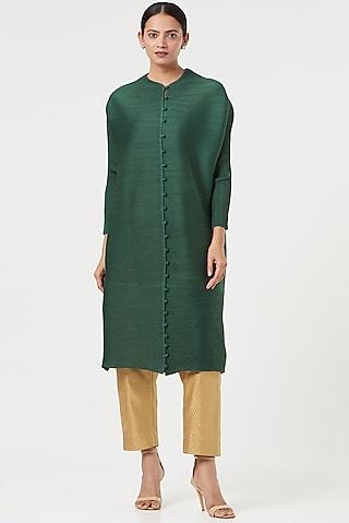 green pleated polyester tunic set