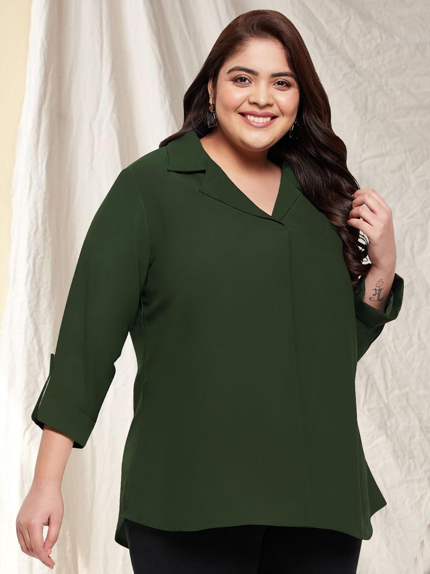 green plus size collar tunic top