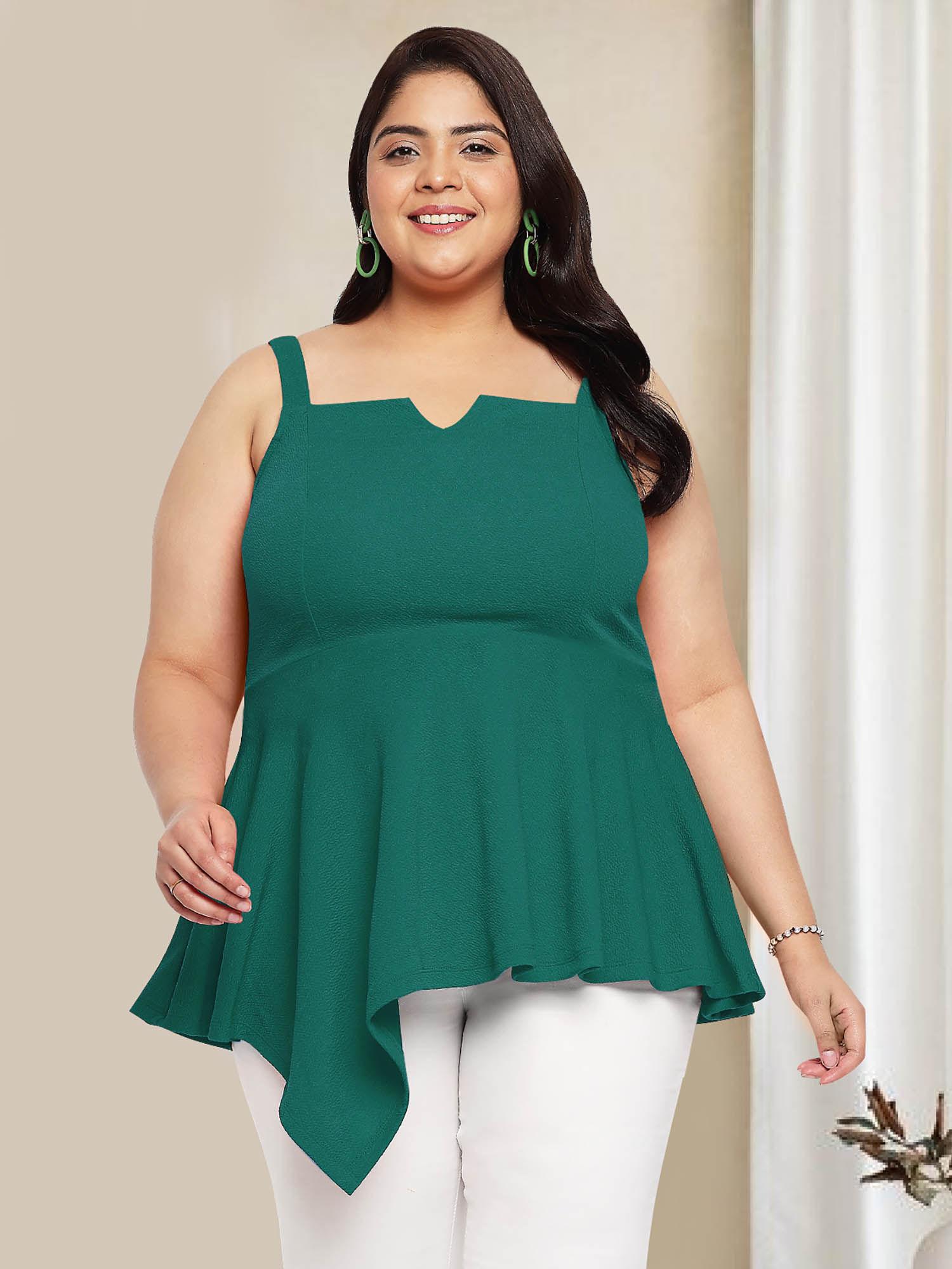 green plus size dip hem top