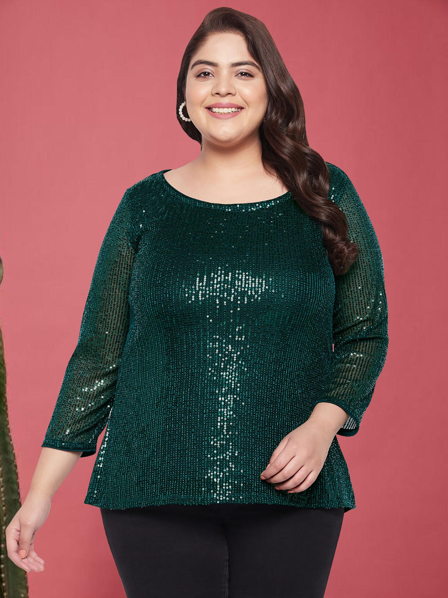 green plus size sequin tunic curve top