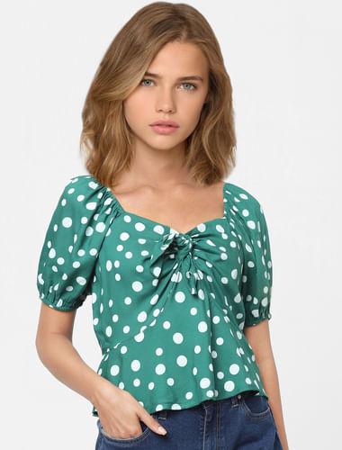 green polka dot top