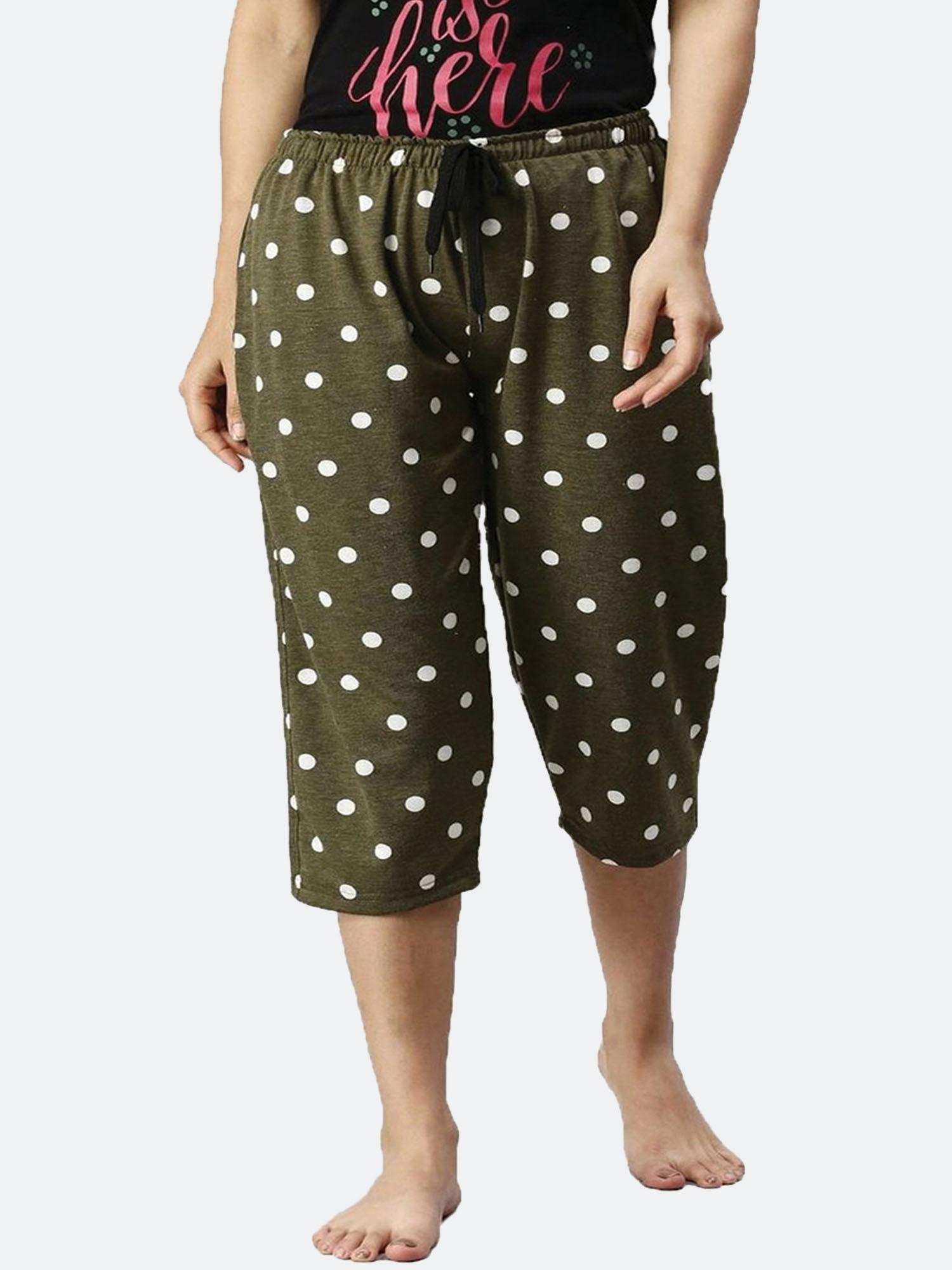 green polka dots capris for women