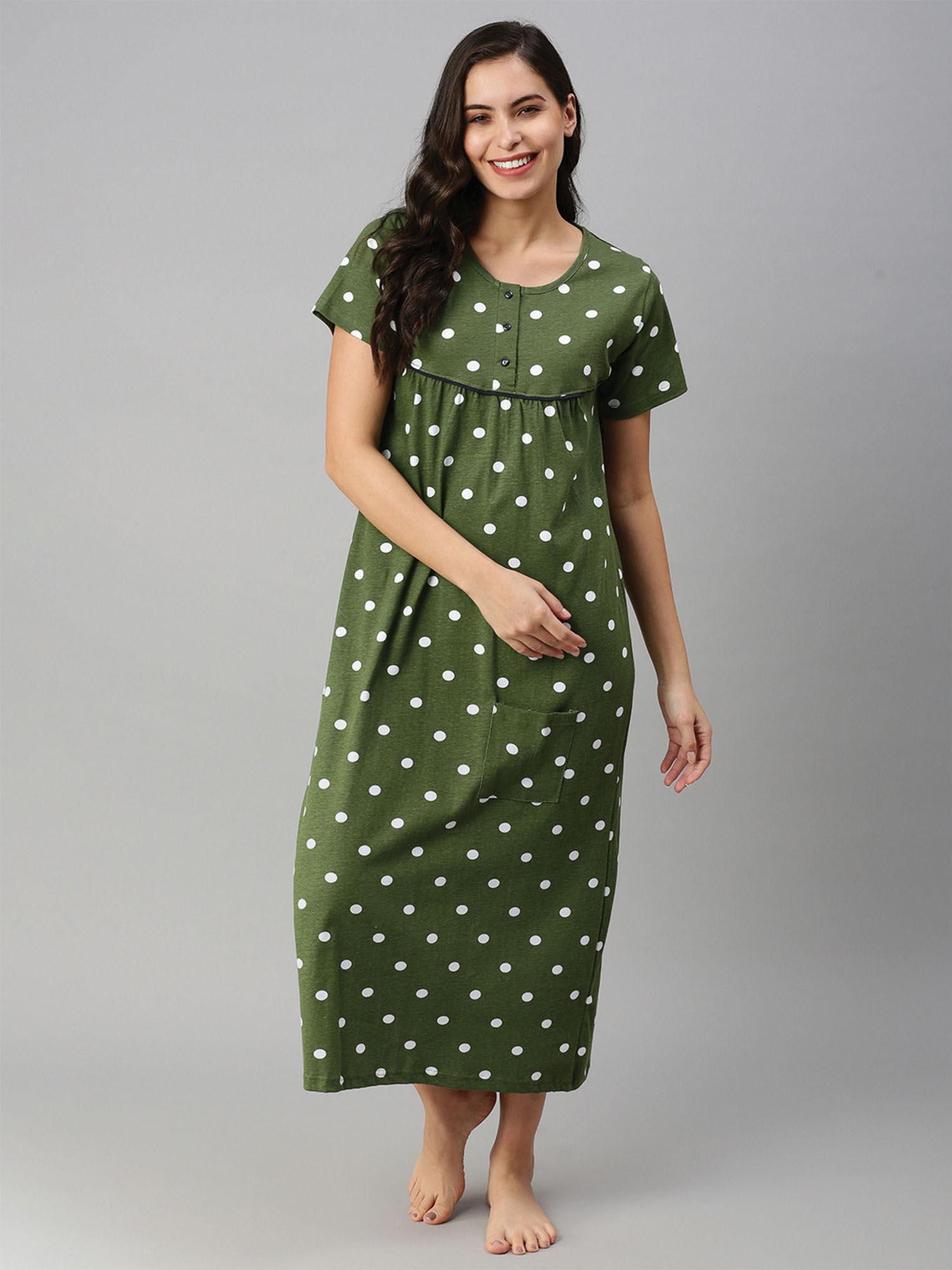 green polka dots nightdress for women