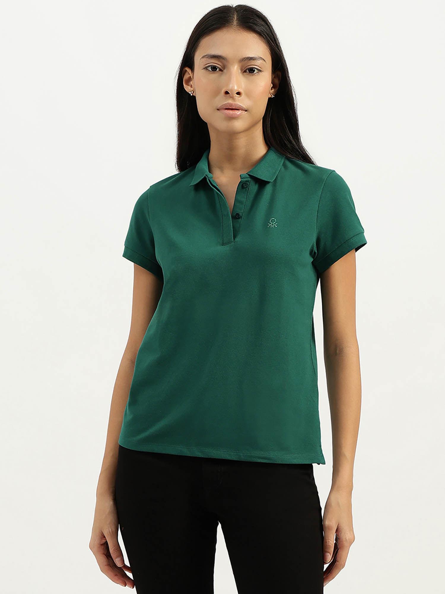 green polo neck solid t-shirt