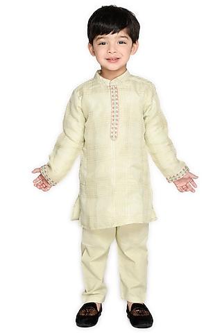 green poly chanderi embroidered kurta set for boys