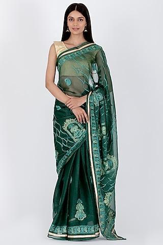 green poly chiffon motif saree