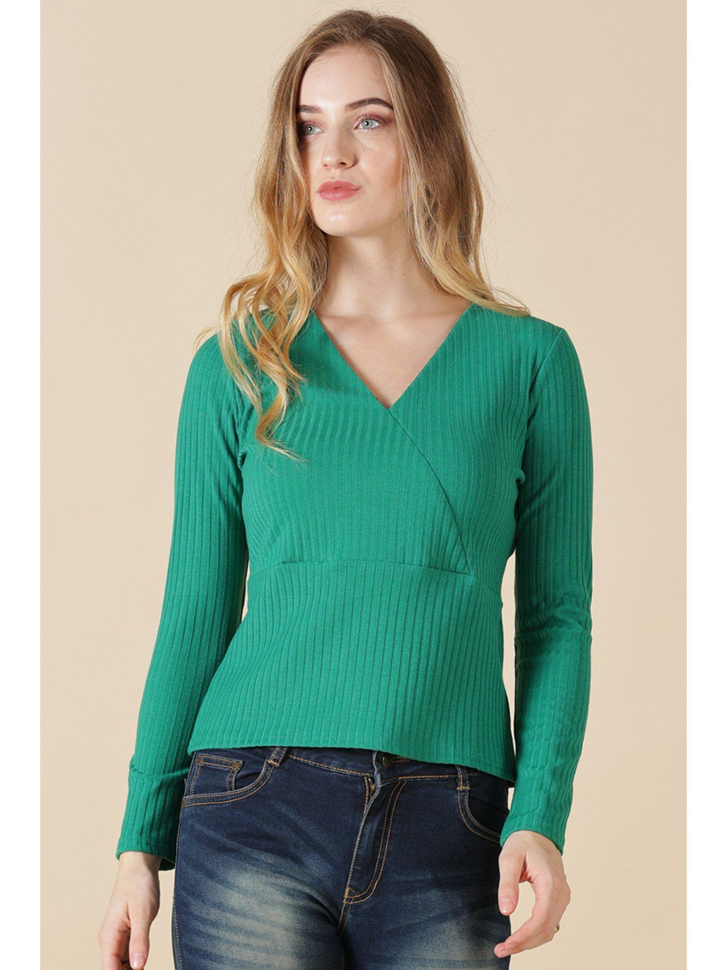 green poly knit top