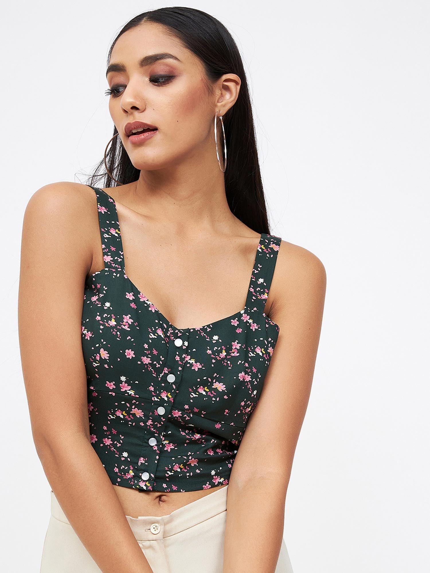 green polyester crop top