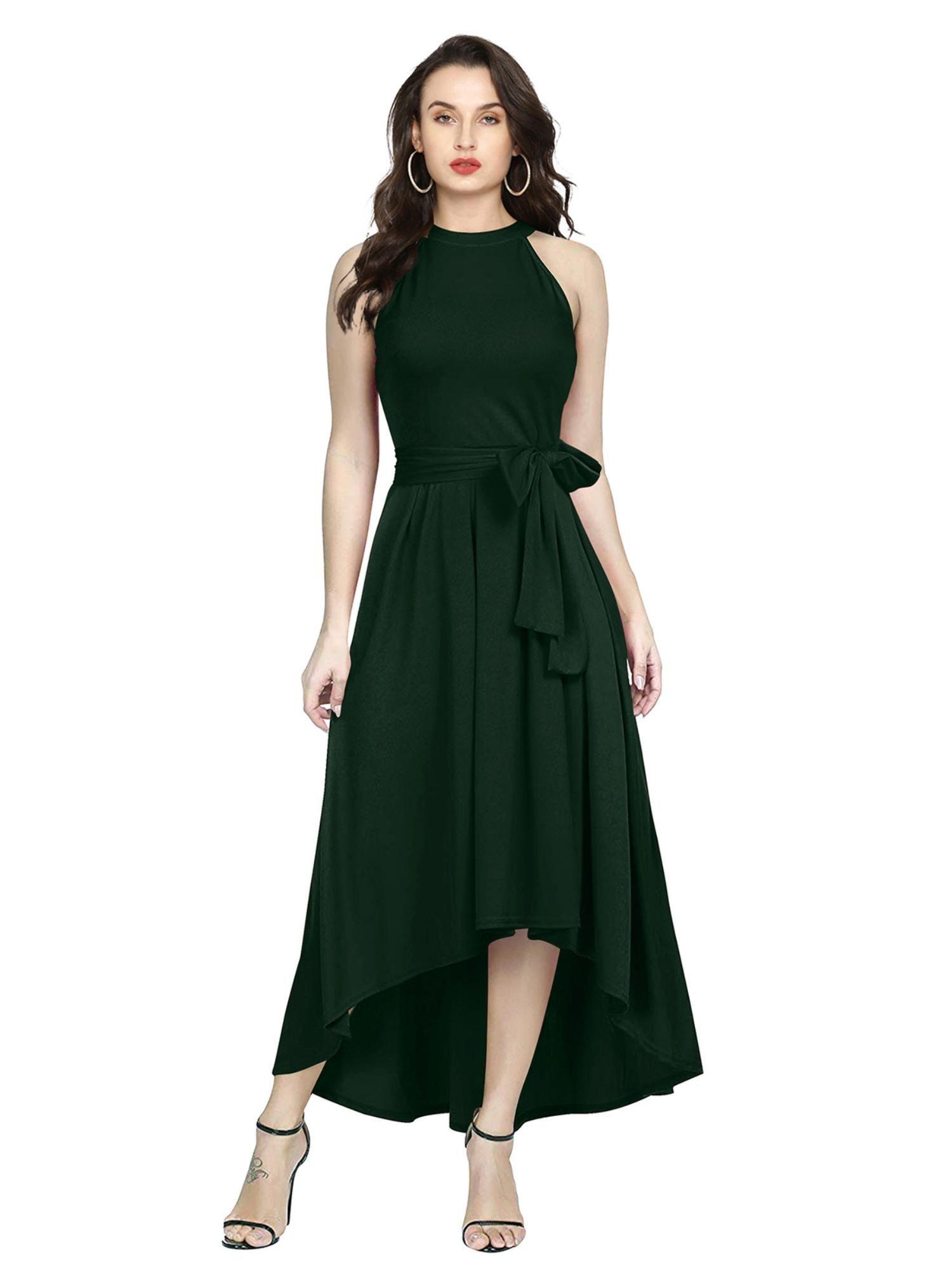 green polyester high low dress for women (set of 2)