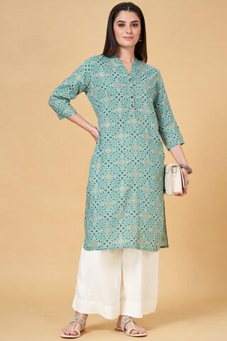 green print knee length  casual women regular fit  kurta