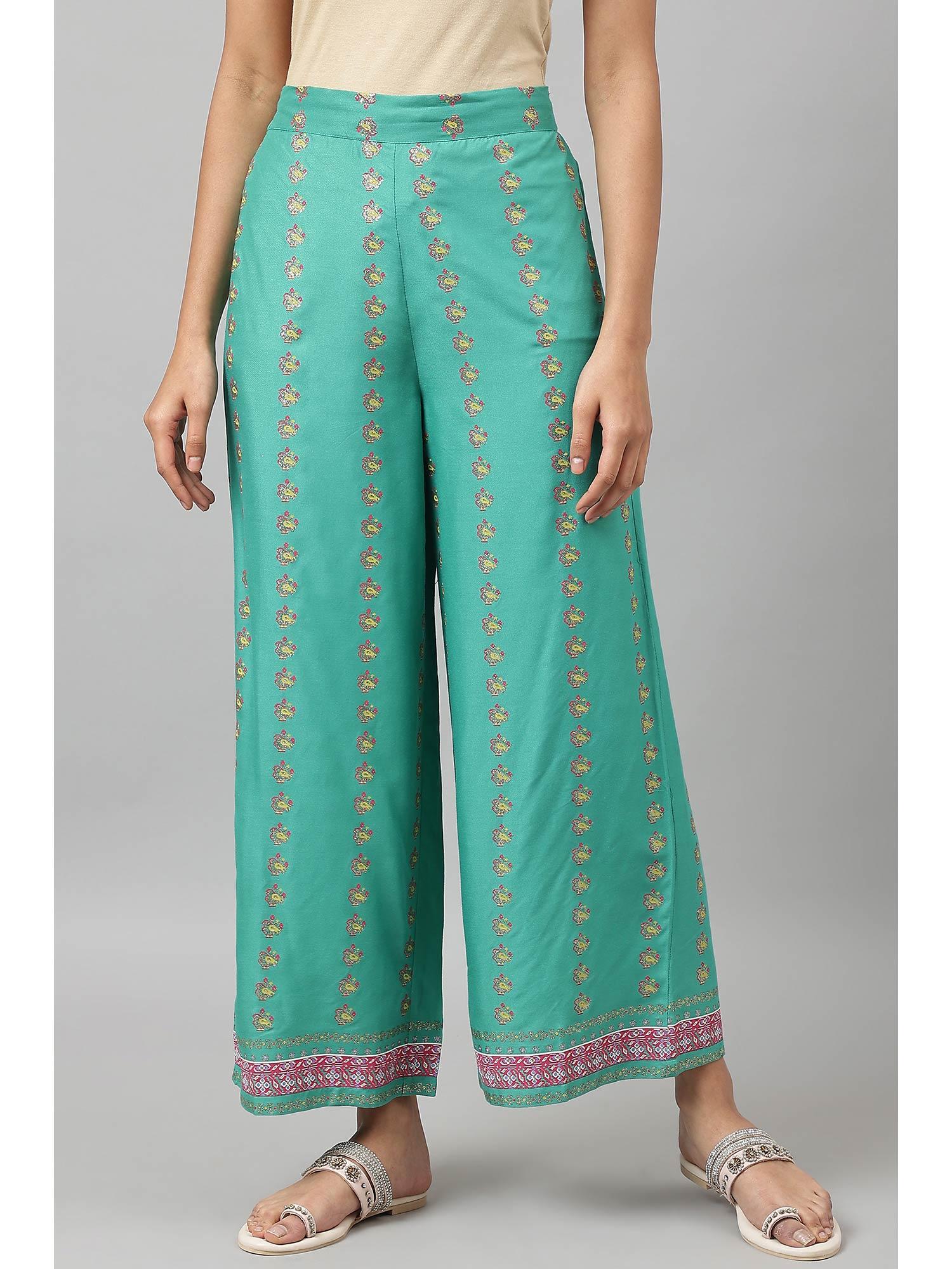 green print parallel pants