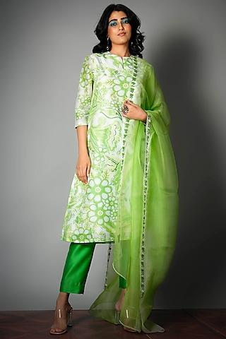 green printed a-line kurta set