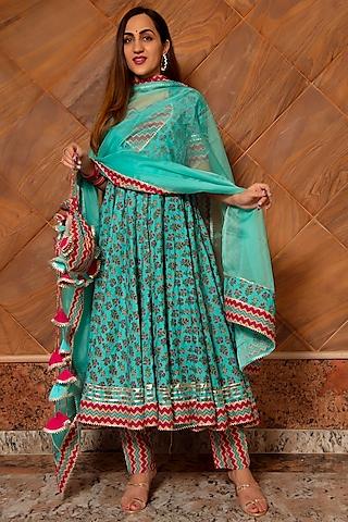 green printed anarkali set