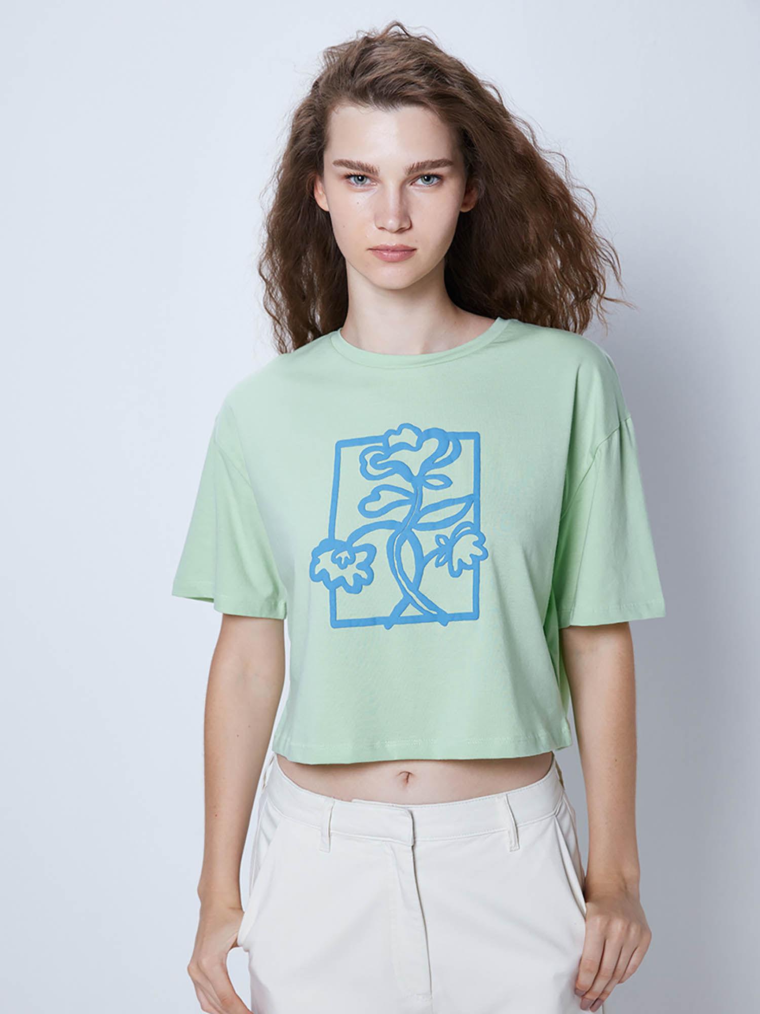 green printed boxy crop t-shirt