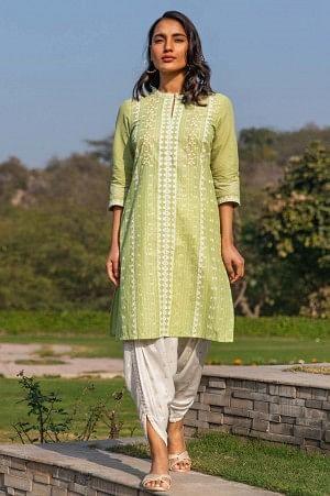 green printed cambric kurta