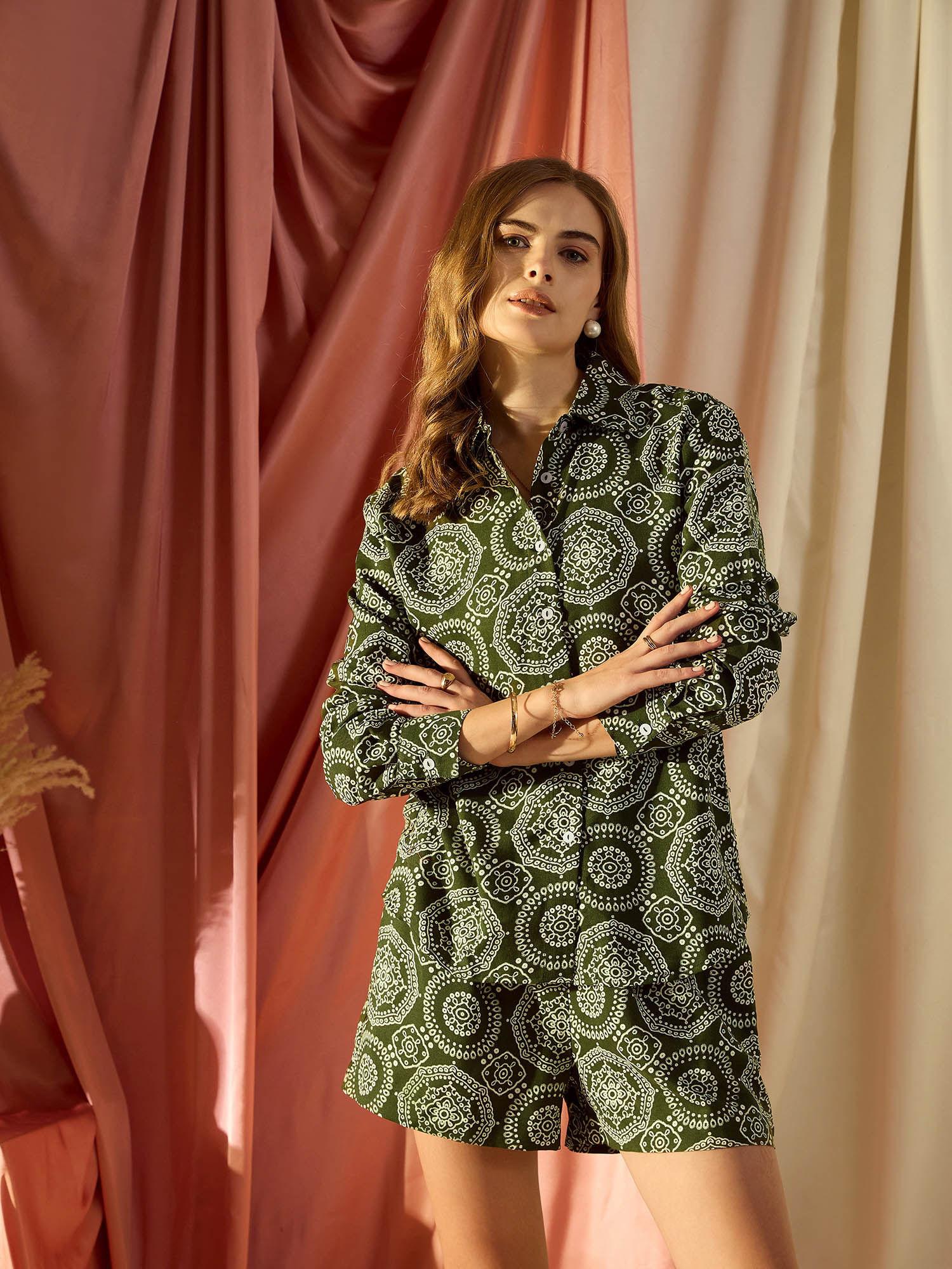 green printed casual co-ord (set of 2)