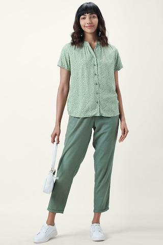 green printed casual half sleeves mandarin women regular fit tunic
