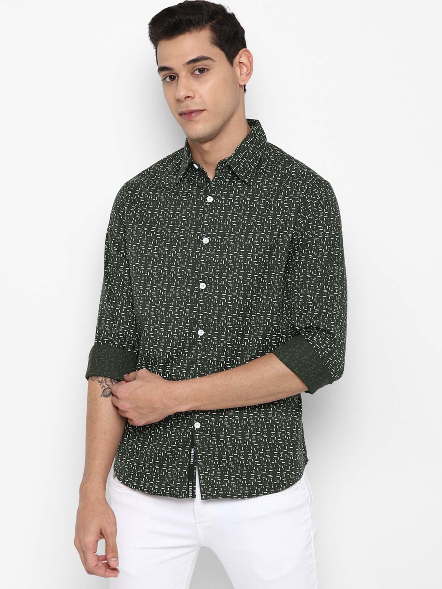 green printed casual shirt