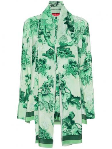 green printed crepe de chine shirt