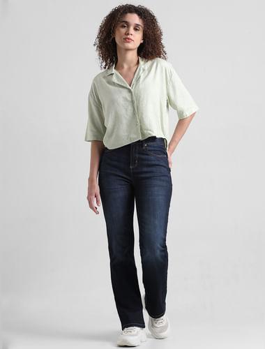 green printed cropped shirt