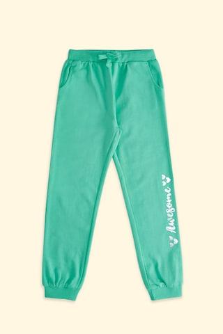 green printed full length casual girls regular fit track pants