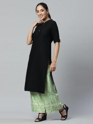 green printed full length ethnic women straight fit palazzo